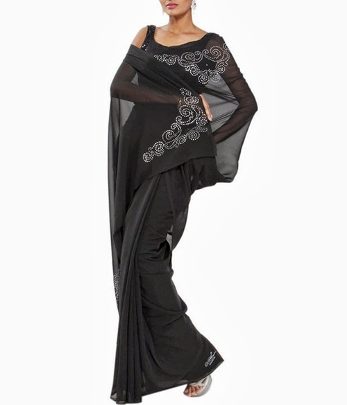 FAVOLA Designer Amazing Black Crystallized Sari