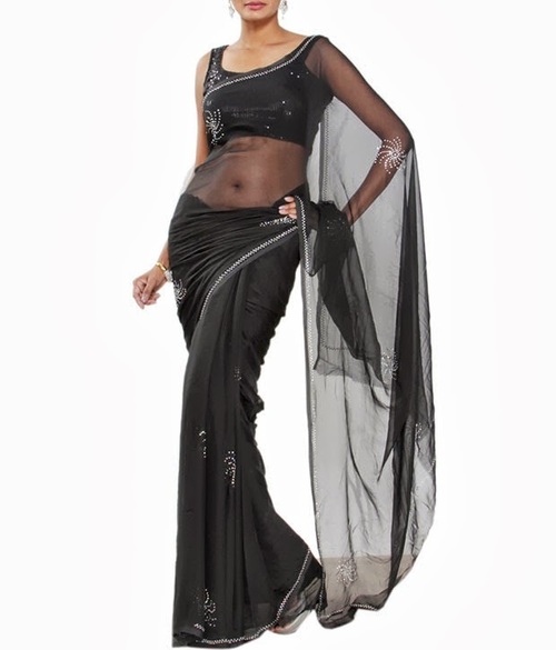 FAVOLA Elegant Blue Designer Crystallized Sari