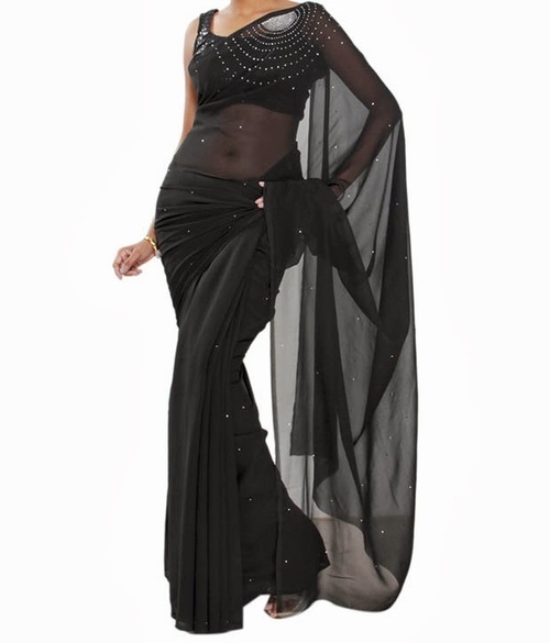 FAVOLA Designer Angelic Black Crystallized Sari