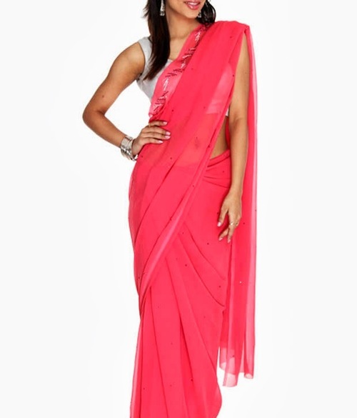 FAVOLA Pastel Designer Peach Crystallized Sari