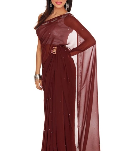 Favola Designer Awsome Brown Crystallized Sari