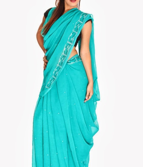 FAVOLA Designer Sea Green Crystallized Sari