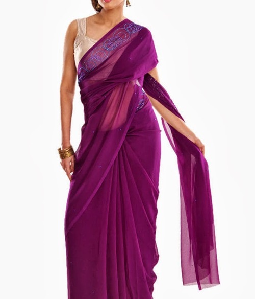 FAVOLA Designer Beautiful Plum Crystallized Sari