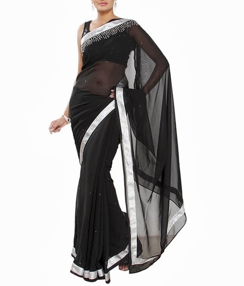 FAVOLA Designer Asymmetric Pattern Lace Border Crystallized Sari