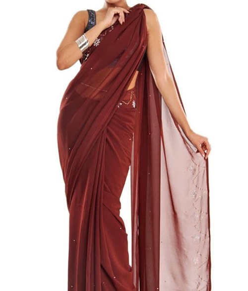 FAVOLA Designer Winsome Chocolate Brown Crystallized Sari
