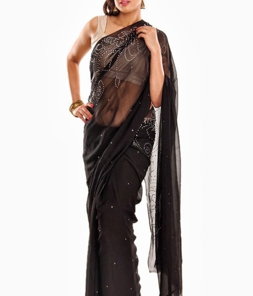 FAVOLA Designer Blissful Black Crystallized Sari