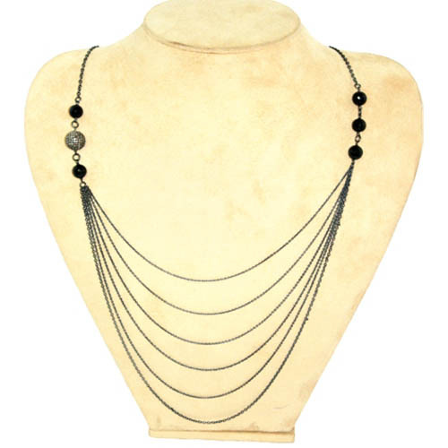 Black Onyx Silver Diamond Layer Necklace Jewelry