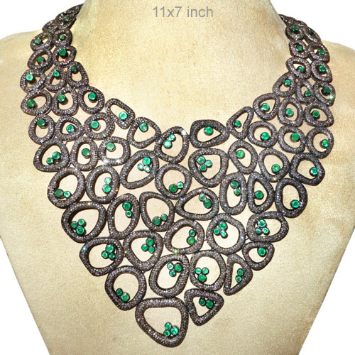 Emerald Diamond Gold Collar Necklace Jewelry