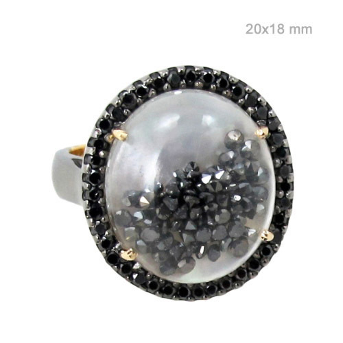 Pearl Crystal Quartz Diamond Yellow Gold Ring