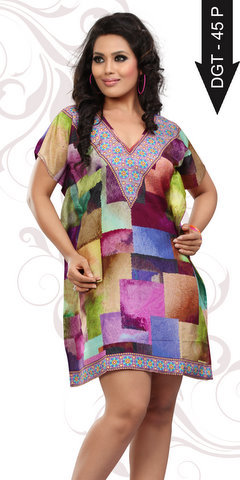 Manufacturers Of Digital Printed Kurtis - Polyester, Mini Length, Multiple Sizes | V-Neck, Short Sleeves, Comfortable Fabric, Trendy Digital Print