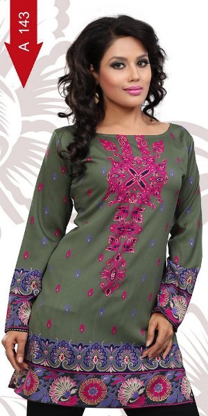 Crepe Kurti Fashion - Cotton Blend, 38 Inches, Olive Green | Floral Embroidery, Stylish Design, Comfortable Fit, Elegant Look