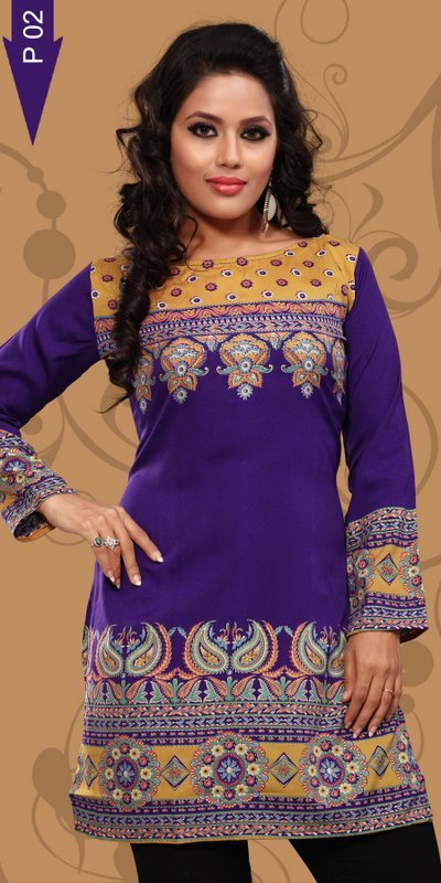 Printed Crepe Kurti Supplier - Crepe, Various Sizes, Purple | Stylish Printed Paisley, Soft Fabric, Comfortable Fit