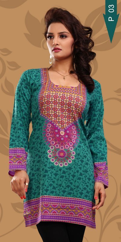 Printed Crepe Kurtis - Crepe, Knee-Length, Teal | Stylish Design, Soft Fabric, Comfortable Fit, Floral Geometric Print