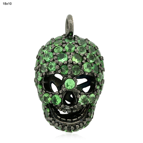 Tsavorite Gemstone Skull Charm Pendant