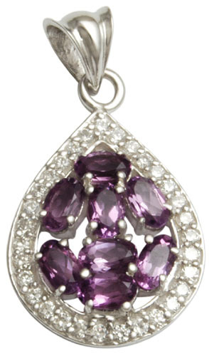 Cz And Amethyst Pendant In Drop Style For Womens, Anniversary Gift Idea As Beautiful Silver Jewelry Gender: Women