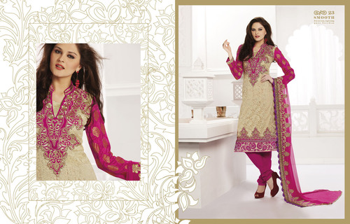 Salwar Kameez Design - Georgette, S-XL, Beige | Elegant Floral Embroidery, Comfortable Fit, 3/4 Sleeves