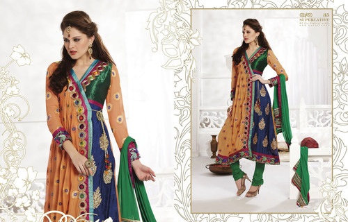 Salwar Kameez Fashion - Silk Blend, 54 Inch, Orange | Hand Work Embroidery, Elegant Design, Comfortable Fit