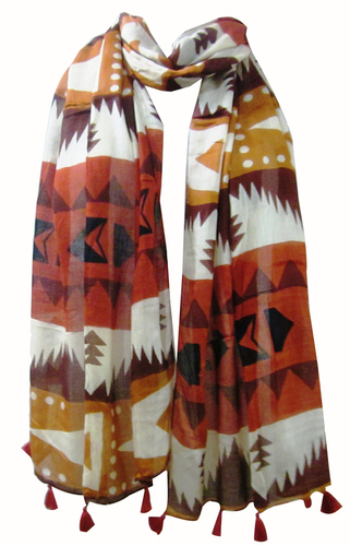 Poly voile printed scarves with Fringes