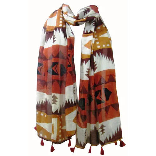 Poly voile printed scarves with Fringes