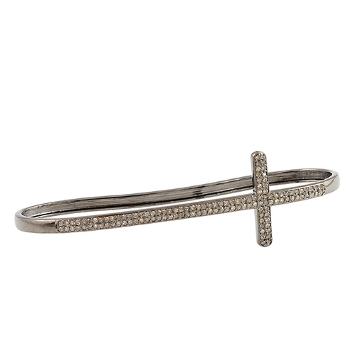 Diamond Cross Silver Palm Bracelet 