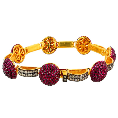 Designer Gold Diamond Ruby Gemstone Bracelet