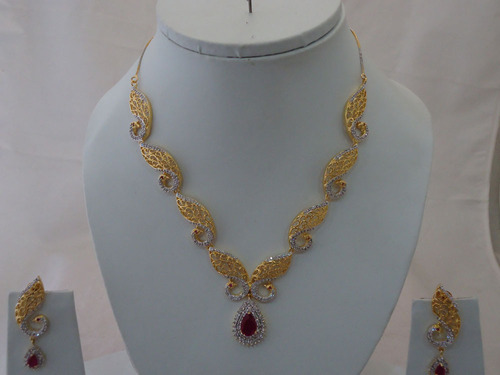 Vatika Peacock American Diamond Necklace Set