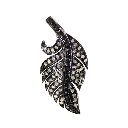 Pave Diamond Leaf Silver Pendant