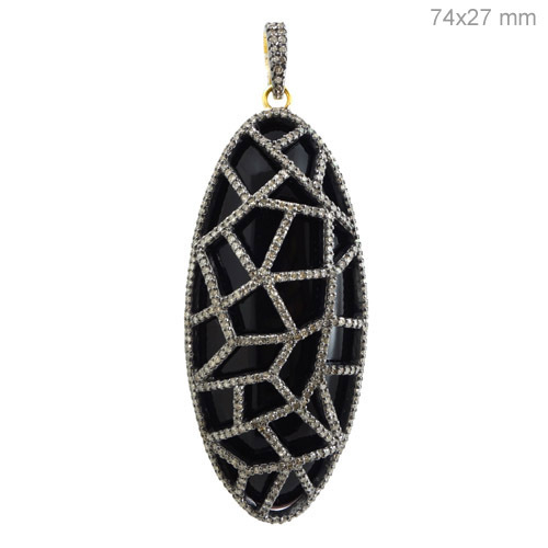 Gold Diamond Wrapped Onyx Pendant
