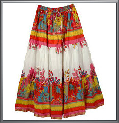 Red and White Floral Printed Skirt