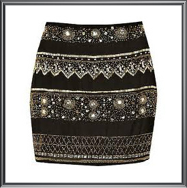 Ladies Embellished Mini Skirt - Fabric with Beads and Sequins, Black | Fitted, Mini Length, Party Wear