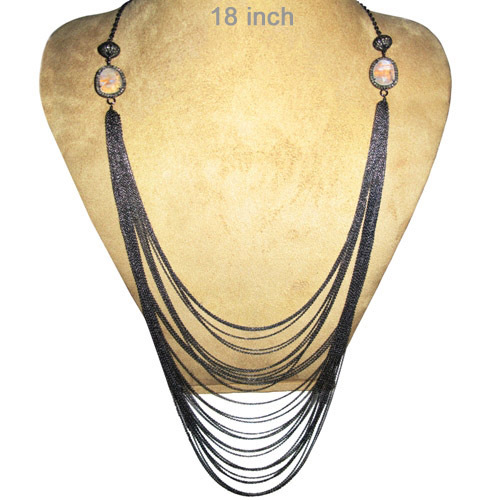 Smoky Layers Silver Moonstone Diamond Necklace