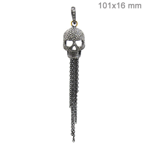 Skull Design Diamond Silver Chain Pendant