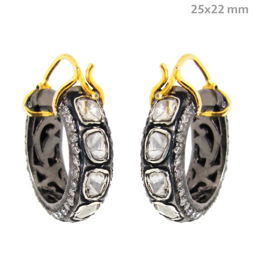 Rose Cut Diamond Hoop Earrings