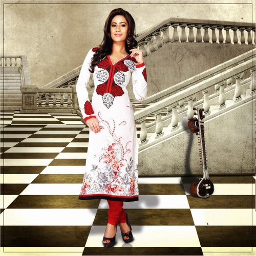 Designer Cotton Embroidered Salwar Kameez - Cotton Fabric, Sizes 34-44, White | Santoon Bottom, Chiffon Dupatta, Full Sleeves, Party Wear