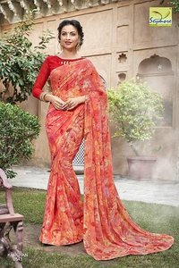 Designer Printed Sarees - Georgette Fabric, Multi Color, Bollywood Style | Elegant Printed Design For Festive Occasions And Gatherings