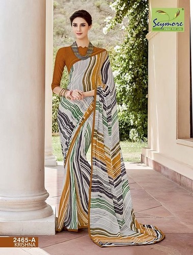 Georgette Saree - Georgette Material, Multicolour Printed Design | Trendy Appearance, Elegant Prints, Soft Feel