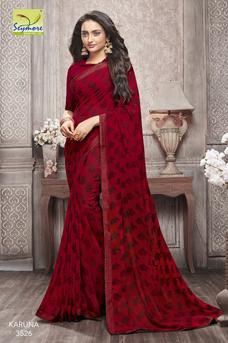 Maroon Georgette Border Saree