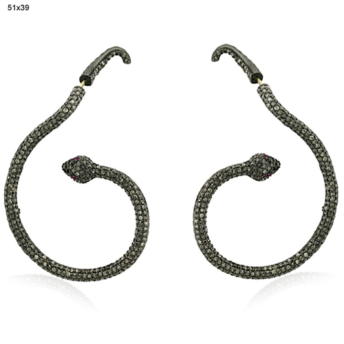 Pave Diamond Snake Earrings - 18k Gold & Silver, 51x39 mm | Handcrafted, Lightweight, Elegant Design, 5.26 Ct Diamonds