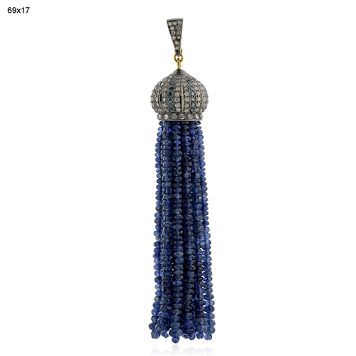 Diamond Blue Sapphire Beads Tassel Pendant 