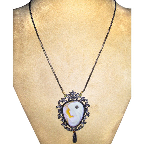 Victorian Lady Gemstone Cameo Carving Necklace