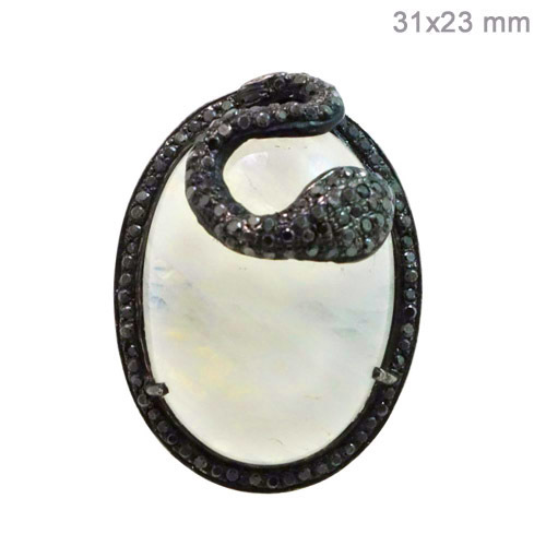 Moonstone Clutch Diamond Silver Snake Ring