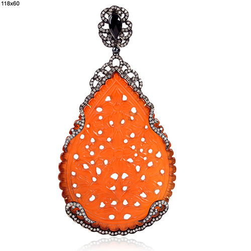 Orange Agate Carved Diamond Pendant