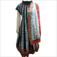 Ladies Readymade Suits - Cotton Blend, Varied Sizes, Black | Floral Embroidery, Elegant Design, Soft Fabric, Durable Material, Anarkali Style, High Neck, Half Sleeves