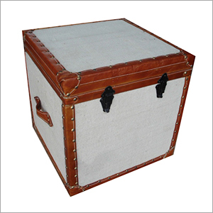Leather Trunks - Leather & Wood, 18x18x18 Inches, Off-white | Durable Leather, Elegant Design, Secure Storage, Stylish Decor