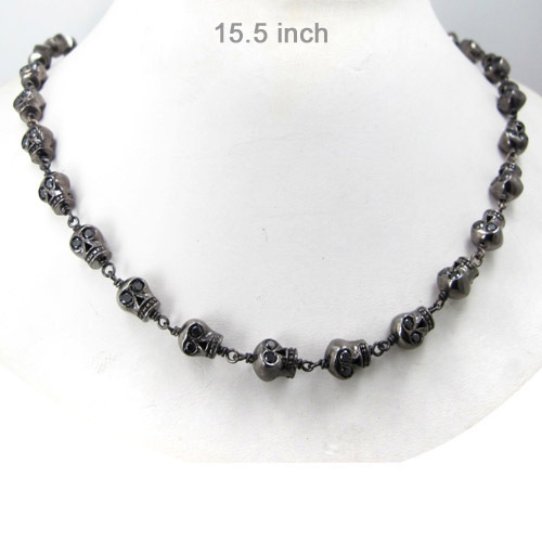 Diamond Skull 925 Sterling Silver Necklace Jewelry