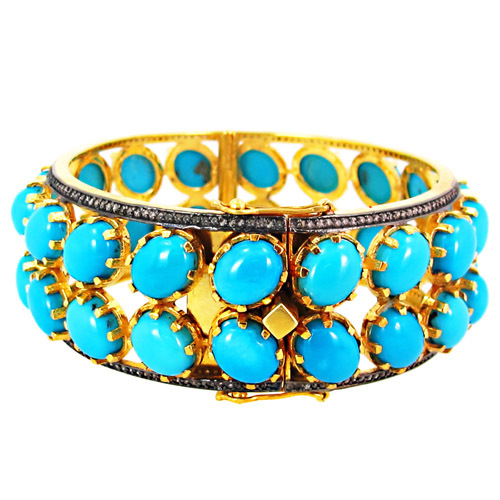 Turquoise Gemstone Silver Diamond Bangle