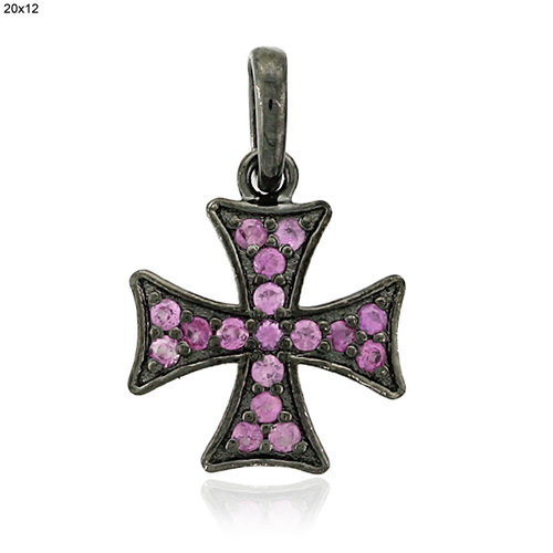Pink Sapphire Cross Charm Pendant 