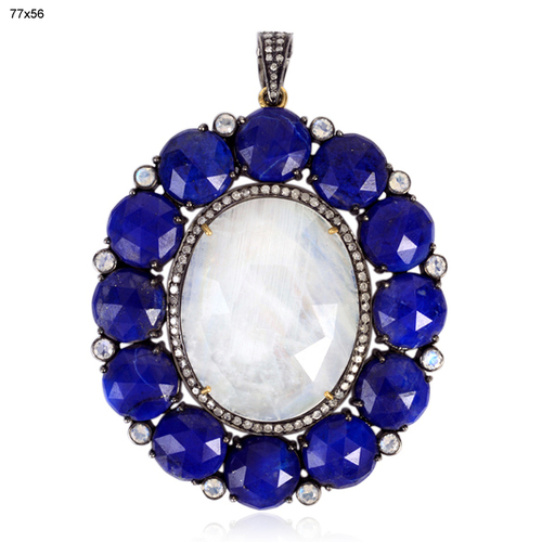 Diamond Lapis Oval Pendant
