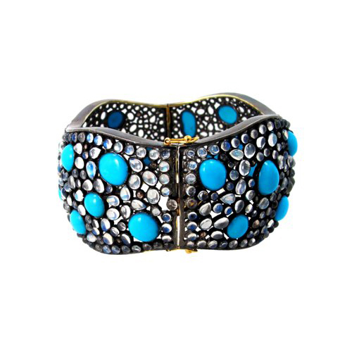 Moonstone Turquoise Gold Diamond Wedding Bangle 