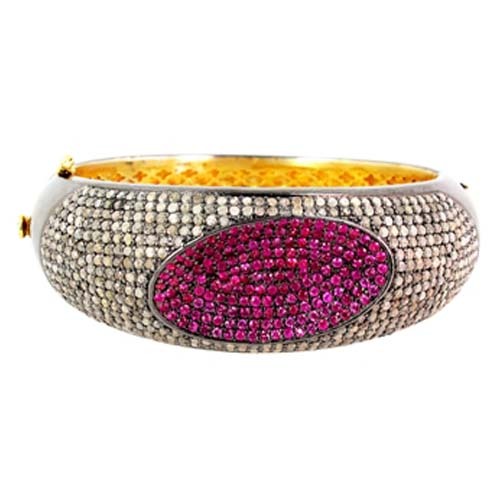 Pave Diamond Ruby Silver Gold Bangle